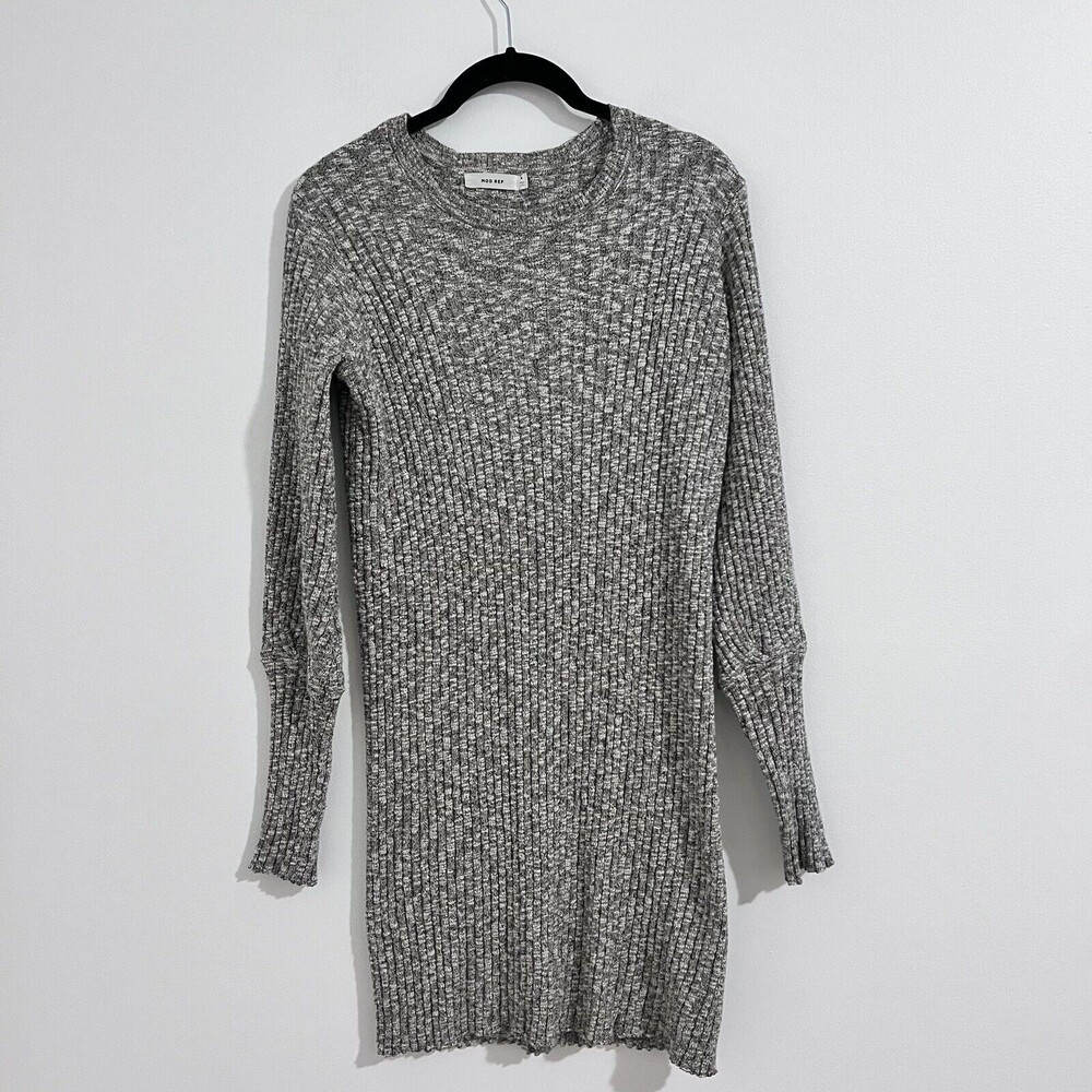 Mod Ref Gray Ribbed Sweater Dress Size S Long Sleeve Casual Heathered Modern